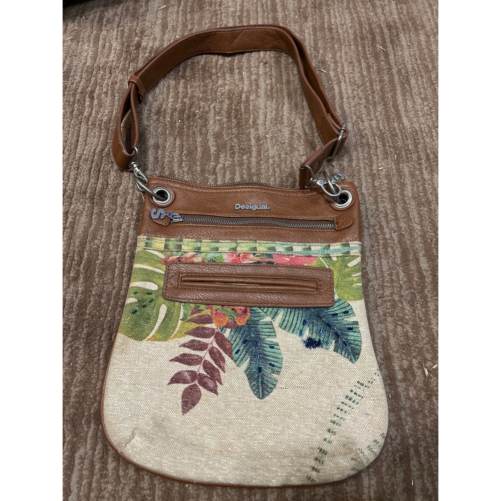 Desigual Bandolera Tropical Fly Bag Crossbody Convertible Strap‎ Canvas Purse